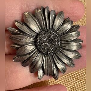 Seagull Pewter Sunflower Flower Brooch JP 2006 Signed